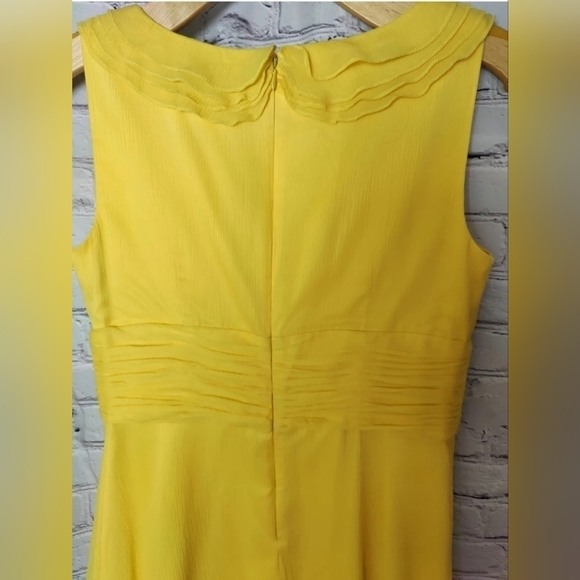 Tahari Arthur Levine Yellow Silk Ruffle Empire Waist Dress Size 10 - Picture 5 of 6